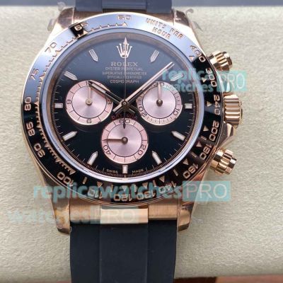 QF Top Clone Gain Weight Rolex Black Face Daytona Rose Gold 4131 Oysterflex Strap Watch 